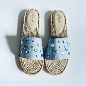 BADGLEY MISCHKA 6 Kyra Espadrille Jeweled Slide‎ Sandals chambray